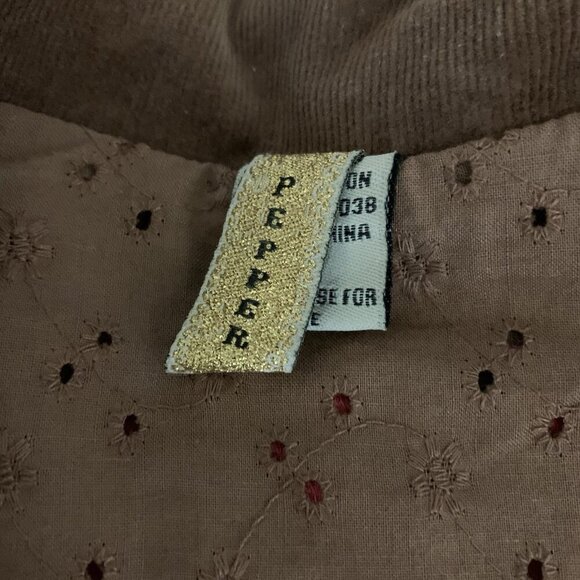 Pepper Brown Corduroy Jacket 1969 Peace Sign Appliqué Boho Hippie Y2K Retro S - Picture 7 of 8